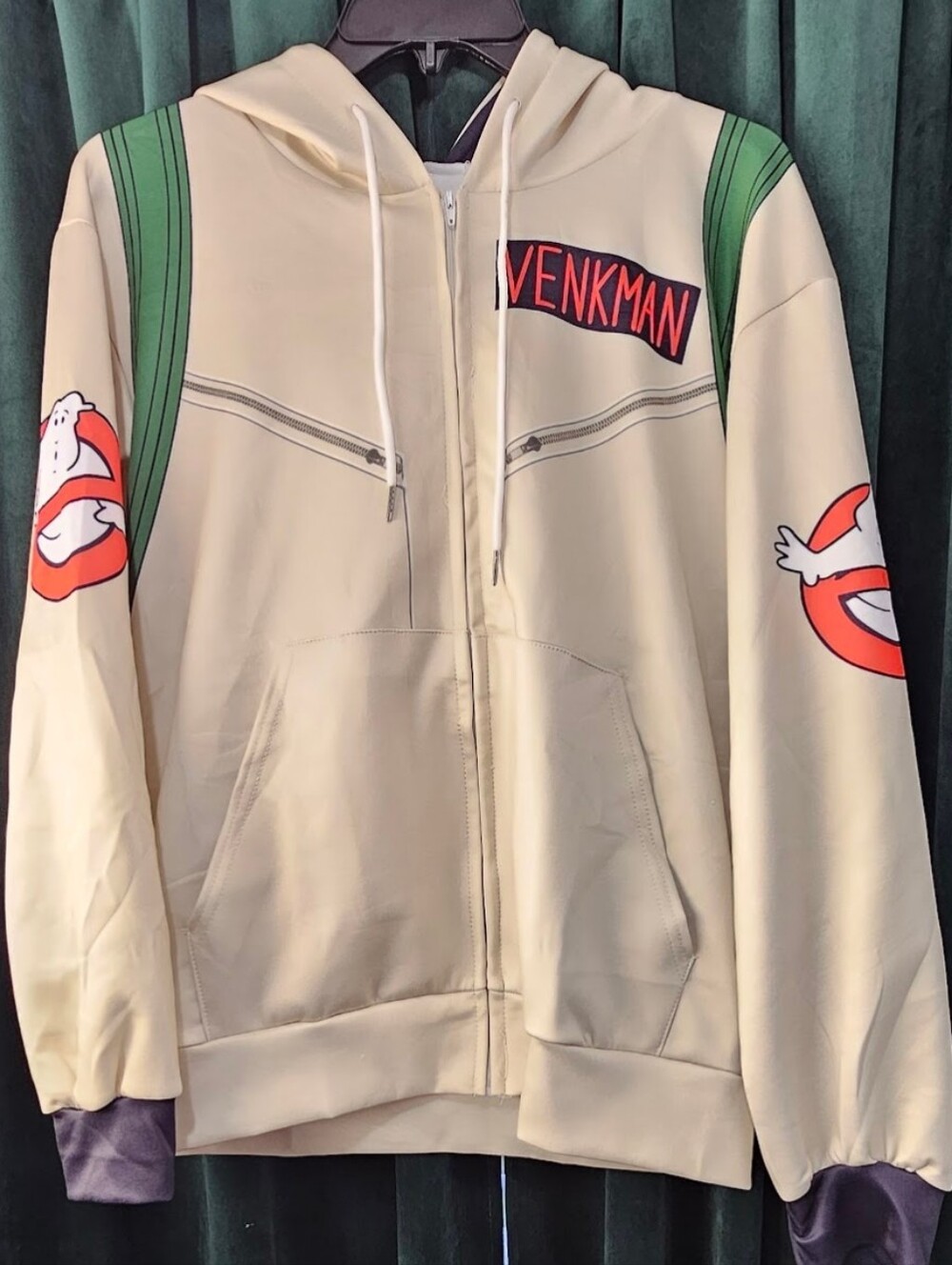 Ghostbusters Beige 'Venkman' Zip Hoodie with Logo Size Small